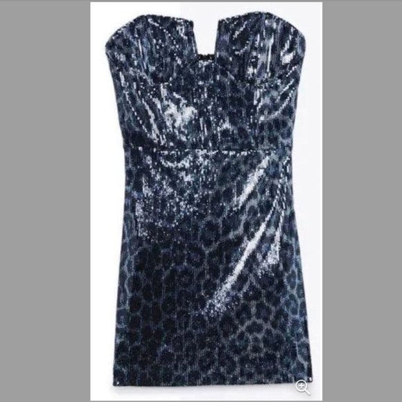 ZARA Strapless Sequin Mini Dress - Picture 1 of 5